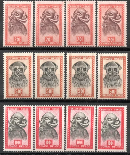 12.8.Belgian Congo,1948 Masks,Sc.254-256 X 4,Mnh