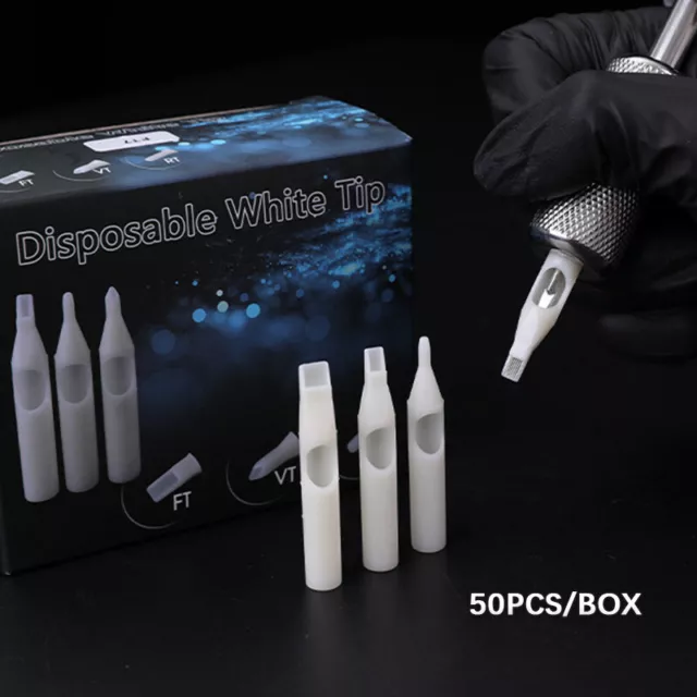 50 piezas Máquina de tatuaje desechable blanca estéril boquilla puntas de tubo aguja RT FT DT