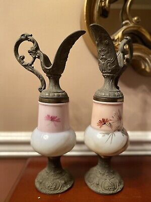 2 Days Sale!!Victorian Handpainted Mantle Ewers Pitchers Urns With Gorgoyles