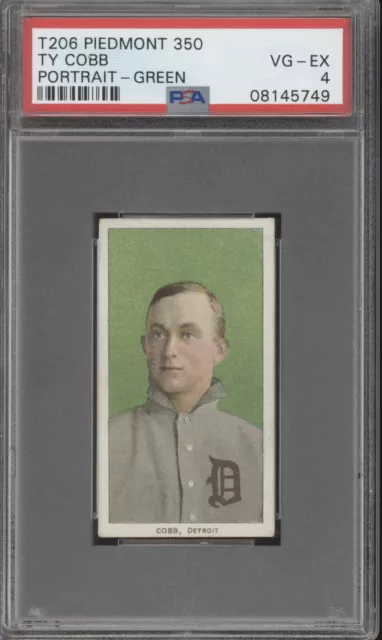 1909-1911 T206 Piedmont 350 Portrait Green Ty Cobb VG-EX PSA 4