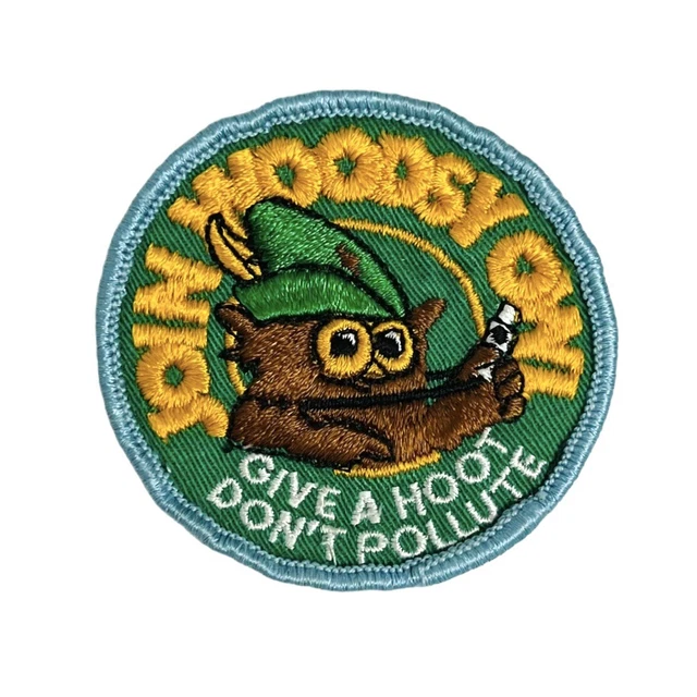 Vintage Embroidered Patch Join Woodsy Owl Give A Hoot Don't Pollute 3" diameter