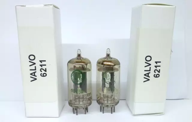 6211 (close ECC802s-E82CC-12AU7-ECC82) VALVO MATCHED PAIR TESTED 2 PZ.