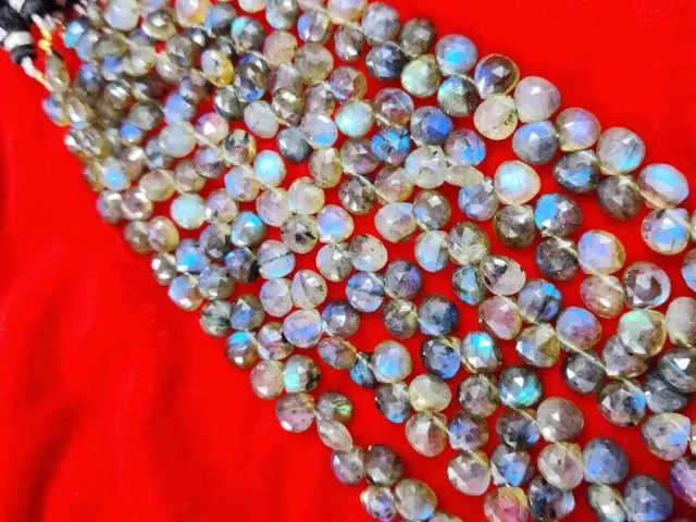 Perles en forme de coeur de labradorite naturelle 6 "Perles de labradorite...