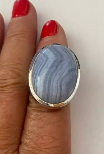 QVC Blue Lace Agate Large Cabochon Sterling Silver size N