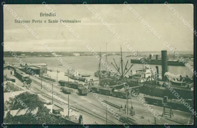 Brindisi Città Stazione Porto Navi PIEGHINA STRAPPINO cartolina KF2175