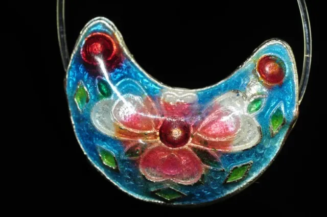 One/Asian Flair~Vintage Chinese CLOISONNE ENAMEL CRESCENT MOON Bead J0862
