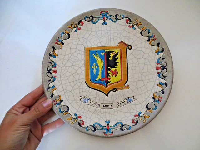 ASSIETTE "AUDUN MEDIA CABLE" EMAUX DE LONGWY ,des récollets ,fait main