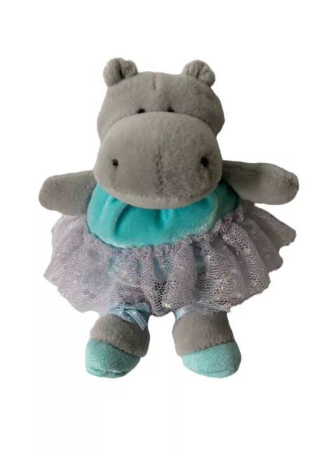 Russ Berrie Li'l Ballerina Bunch 6" Little Tutu Hippo Plush Blue Aqua Gray. Tags