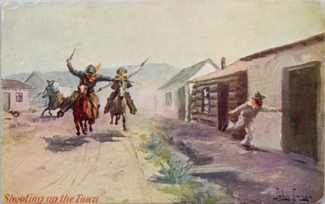 JOHN INNES ARTIST Shooting Up The Town Cowboys Western Postcard H56 *as ...