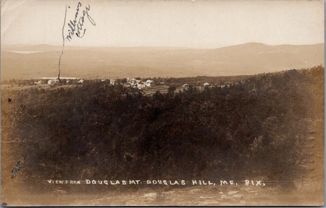 1920, Town View from Douglas Mountain, DOUGLAS HILL, Maine Real Photo Postcard