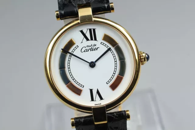 Neue Batterie [Exc+5] Cartier Must de Cartier Vermeil Gold Quarz Herrenuhr JAPAN
