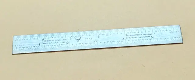 Products Engineering Corp. No. 7506   6” Long Steel Rule with Inch Graduation!