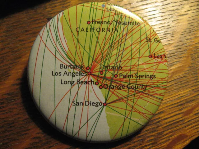 Delta Airlines Los Angeles CA  Airplane Route Map Advertisement Pocket Mirror