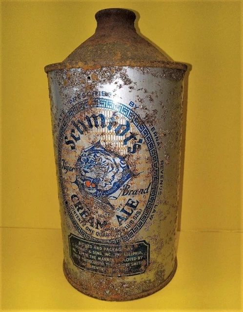 Off grade Schmidt's Cream Ale Quart Cone Top PA Beer Can.