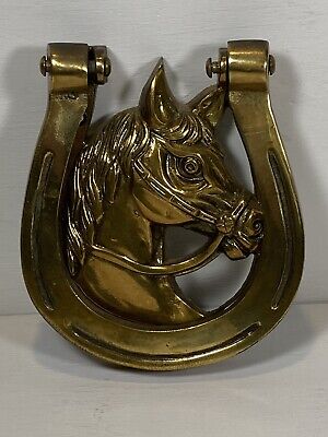 Vintage Brass Horse Head Horseshoe Door Knocker Mounting Hardware Lucky 🍀 NOS