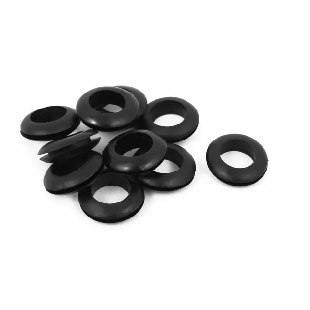 16mm Inner Dia Double Sides Rubber Wire Grommets Gasket Ring Cable Black 10 PCS