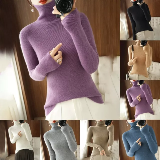 Élégant pull femme col roulé nervuré haut confortable en tricot avec design