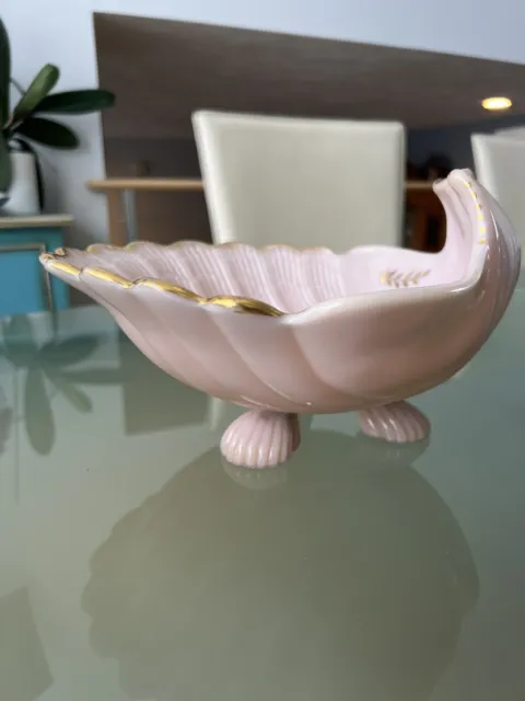 Vintage Cambridge Crown Tuscan Pink Milk Glass Sea Shell Large 3 Footed Bowl
