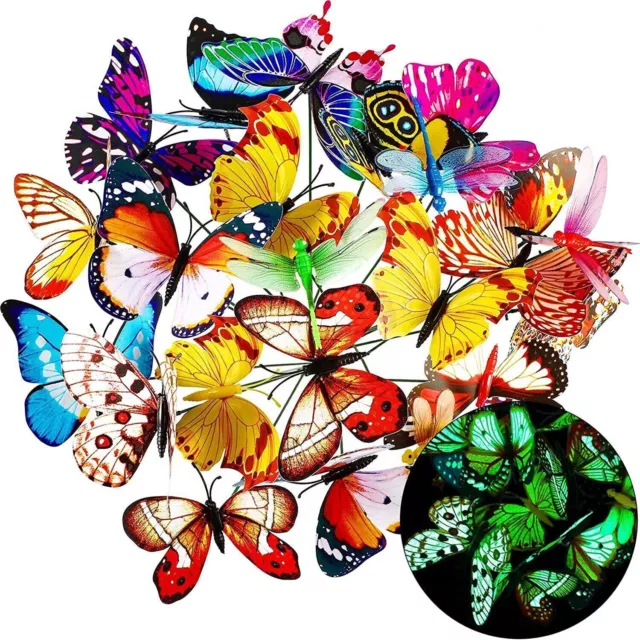 52PCS Colourful Butterflies Stakes Ornaments Garden Patio On Sticks Home Decor