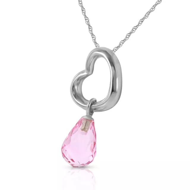 14K. Solid Gold Heart Necklace With Dangling Natural Pink Topaz