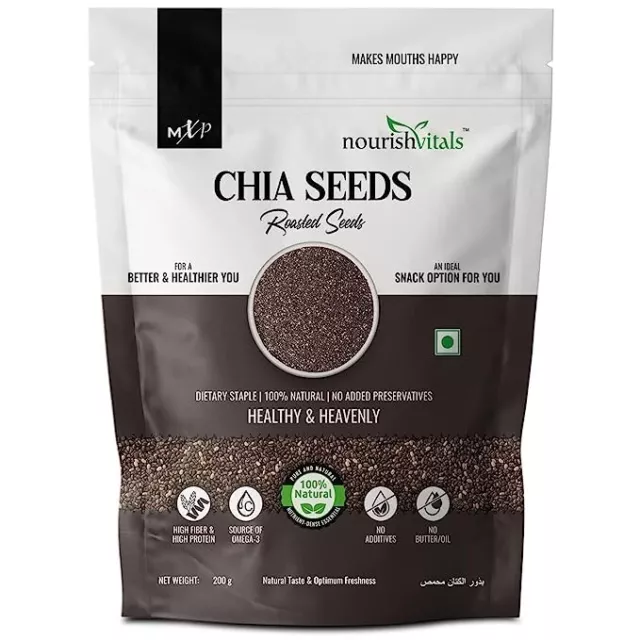 Nourishvitals Chia Roasted Seeds, 200 gm, Natural Free Shipping