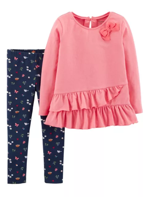 Carters Infant & Toddler Girls 2pc Ruffled Pink Shirt & Woodland Legging Set