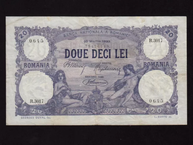 Romania:P-20a, 20 Lei, 1920 * Banca Nationala a României * VF *