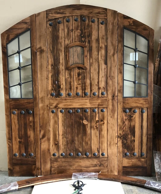 Rustic ALDER solid lumber eyebrow arch glass door speakeasy wroughtiron sidelite