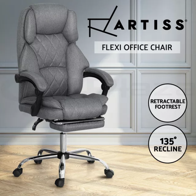 Artiss Executive Office Chair Computer Gaming Chairs Fabric Footrest Grey