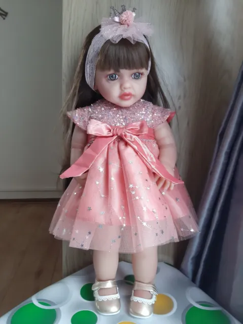 22”Reborn Toddler Girl Doll,Full Body Vinyl,Realistic Baby Doll,Long Hair.