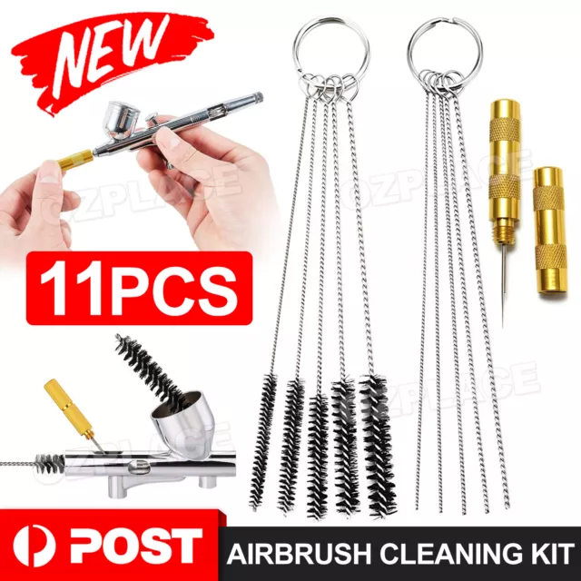 11pc Airbrush Spray Cleaning Repair Tool Kit Stainless steel Needle Brush Set