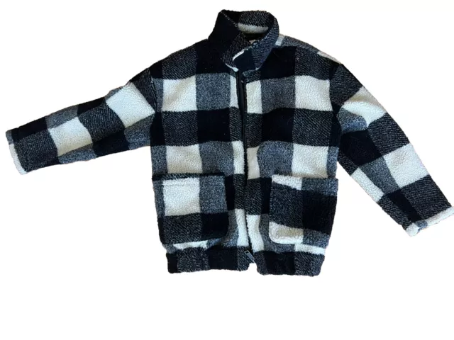 NWT American Eagle Jacket Coat Buffalo Plaid Sherpa Black Ivory Size Large