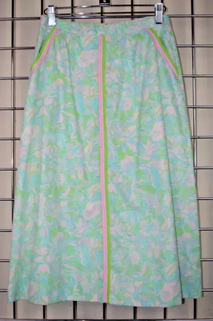 Lilly Pulitzer Skirt VTG 60s Pale Pink Green Blue Ribbon Trim Pockets Sz S/M