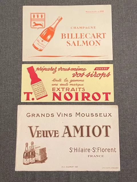 Lot 3 Buvards vin - Veuve Amiot - T. Noirot - Champagne Billecart Salmon