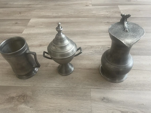 Bougeoirs Vintage En étain H&H - Arts & Crafts - Hauteur 14,5 Cm - Lot De 2