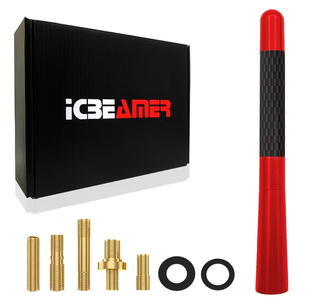 JDM Mini 5" Stubby Carbon Fiber Aluminum Vehicle AM/FM Red Car Antenna K917