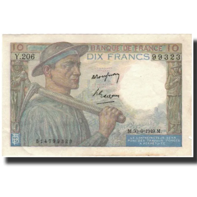 [#802332] France, 10 Francs, Mineur, 1949, 1949-06-30, AU, Fayette:8.22a, KM:99,