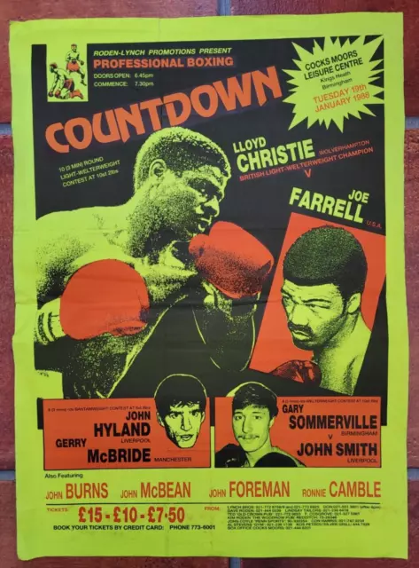 1988 LLOYD CHRISTIE v JOE FARRELL, Birmingham, large onsite POSTER!