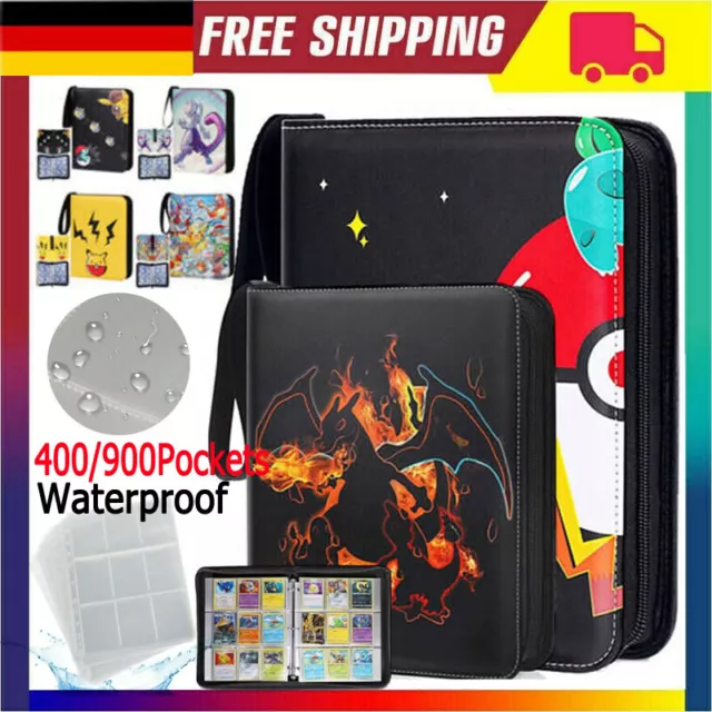 Sammelalbum für 400/900 Pokemon Karten, 4/9Pocket Sammelmappe Portfolio Geschenk