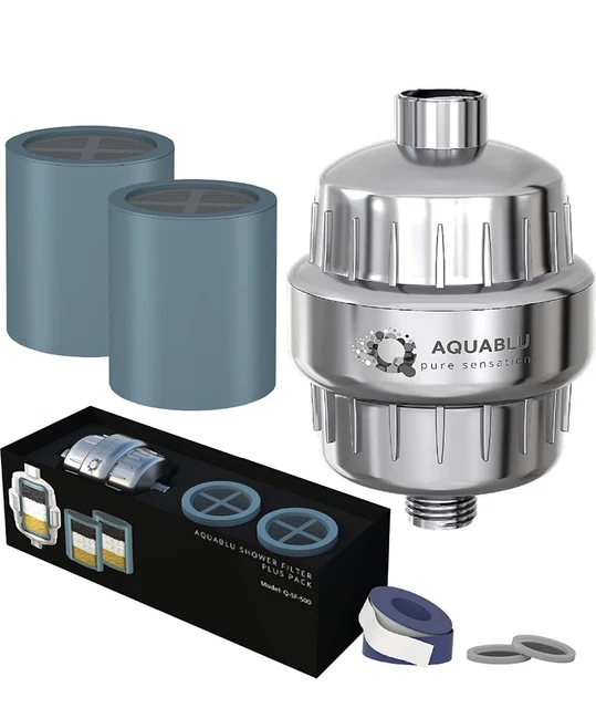 Filtro de ducha AquaBLU para agua dura - Plus Pack 1 filtro de ducha + 2 cartuchos