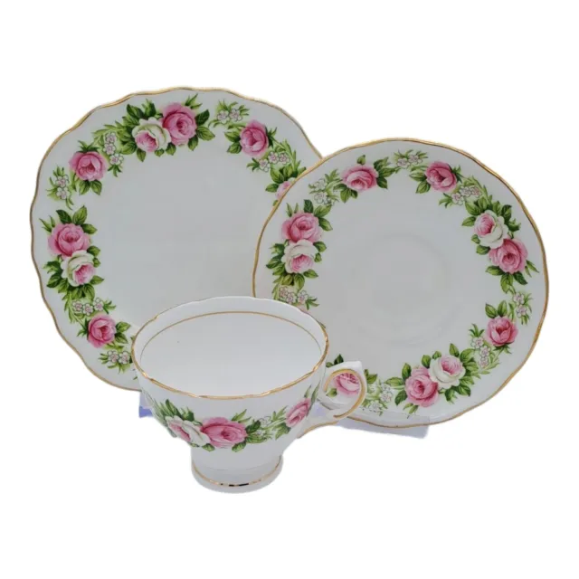 Colclough 7132 Tea cup saucer side Plate Trio Enchantment Pink Rose Vintage