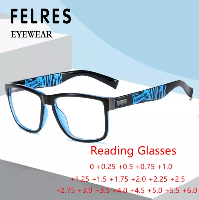 Men Women Square Blue Light Blocking Reading Glasses Full Frame Sports Glasses