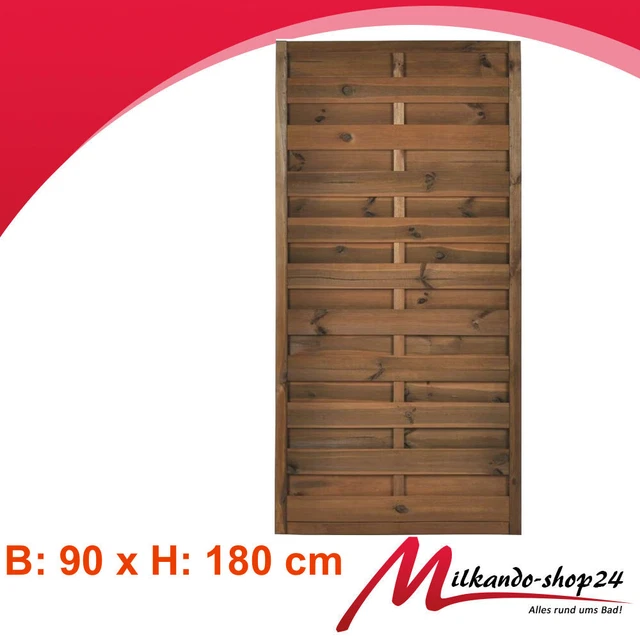 GARTENZAUN SICHTSCHUTZ ZAUN Palisade Lamellenzaun holz 90 x 180 cm m2,1