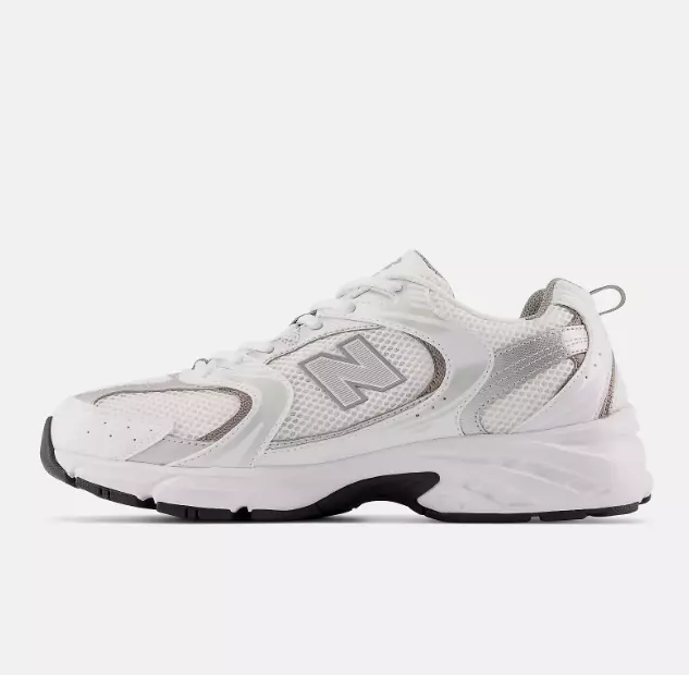 New Balance Unisex Shoe 530 - White with silver metallic and shadow grey 3