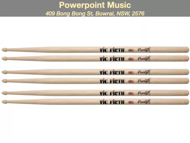 Vic Firth Freestyle 5A American Concept Hickory Drumsticks Wood Tip 3 x Pairs