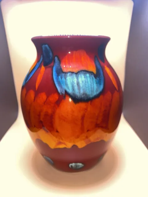 Poole Pottery   Red Orange Blue Vase 8.5” England