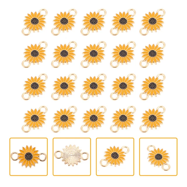 30 Pcs Halskettenanhänger Emaille Sonnenblumen-Anhänger 2.1X1.3cm Yellow