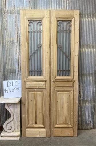 Antique French Double Doors (44.5x98.5) Wood Iron Doors, European Doors D110