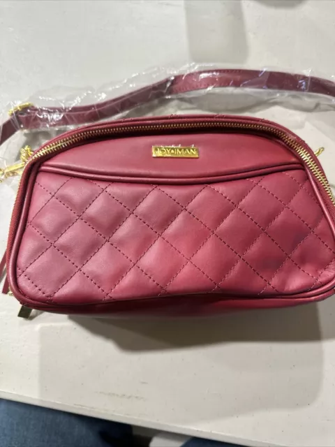 Joy & Iman Diamond Quilted Red Leather Crossbody Bag Purse 2 Sides 4 Sections