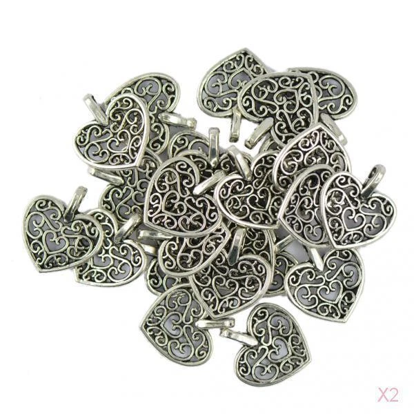 100 Tibetan Silber Filigrane Herz Charms Anhänger Schmuck